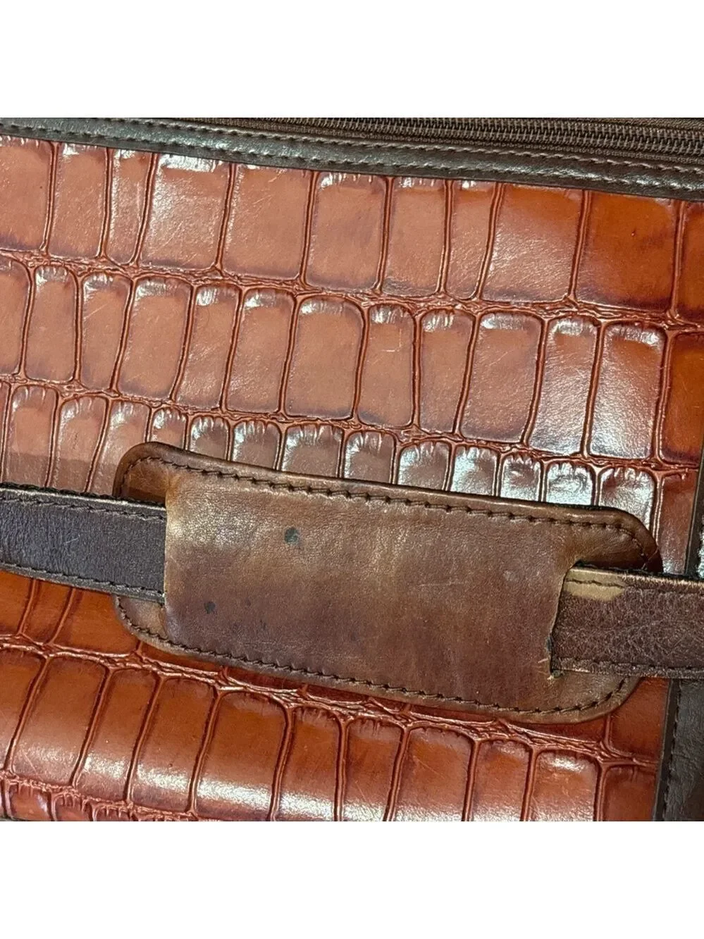 90s MARC CHANTEL BROWN CROCODILE-EMBOSSED & LEATHER TRIM CASE EMBOSSED HARDWARE